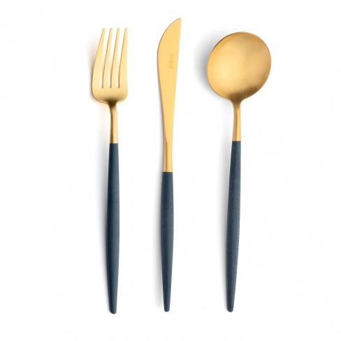 Goa Blue Matte Gold, Cutipol - garfo de mesa, faca de mesa, colher de mesa